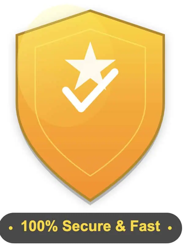 Gold shield icon representing Premium status with text '100% Secure & Fast